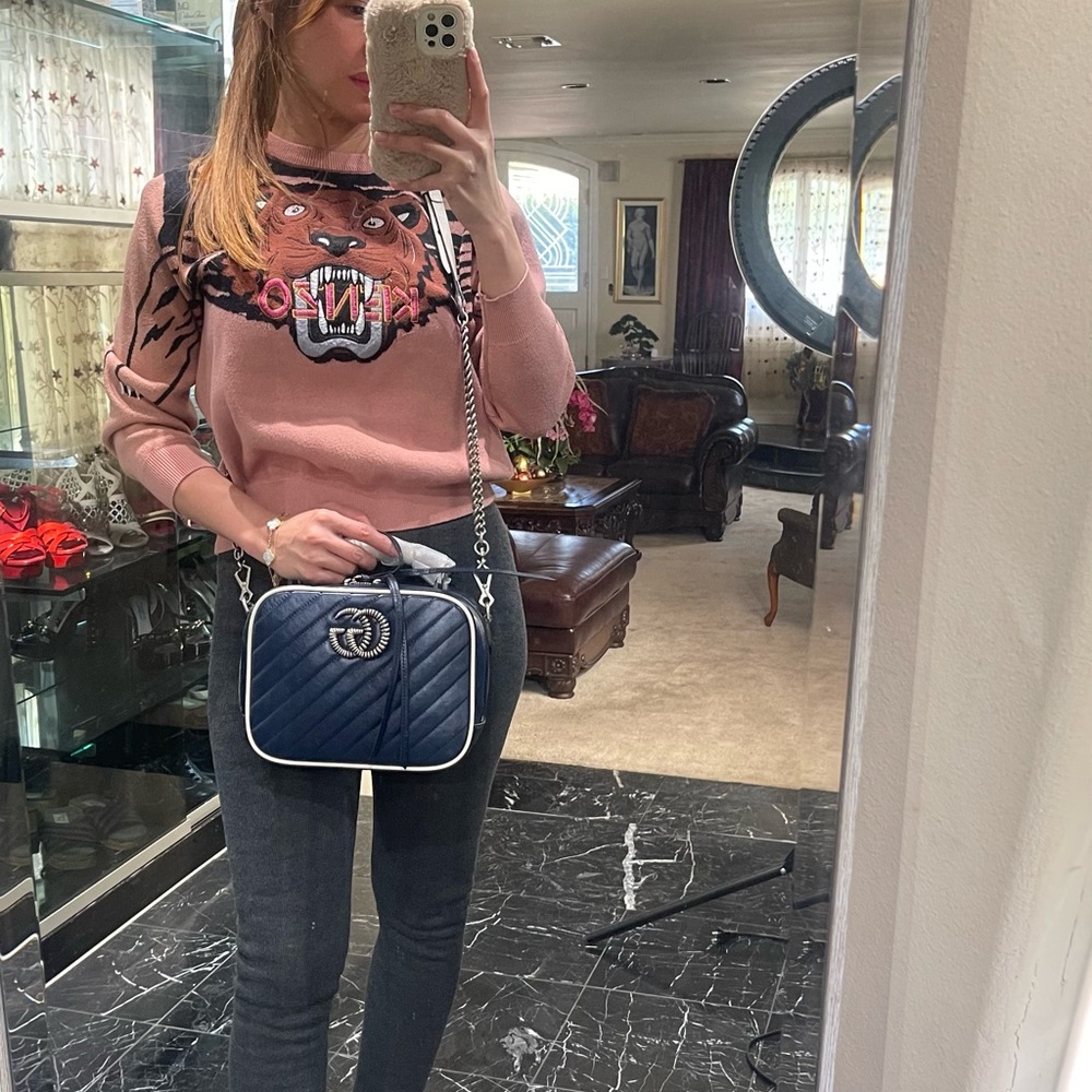 Navy Blue Structured Crossbody Bag with Silver Hardware - Picture 4 of 11